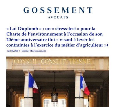 Loi "Duplomb" visant à lever les contraintes à l’exercice du métier d’agriculteur